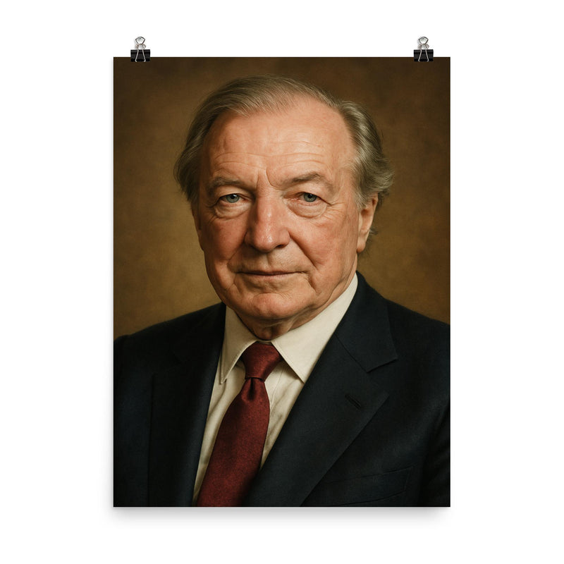 Charles Haughey portrait poster on a plain backdrop in size 8