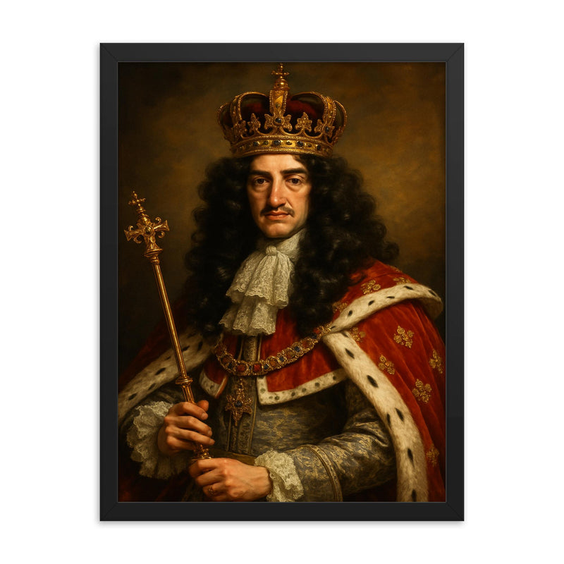 Charles II of England framed print on a plain backdrop in size 18