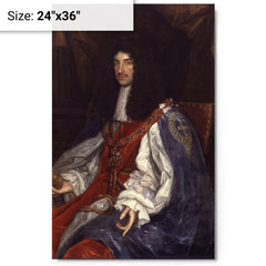 Charles II of England metal print on a plain backdrop in size 24"x36".