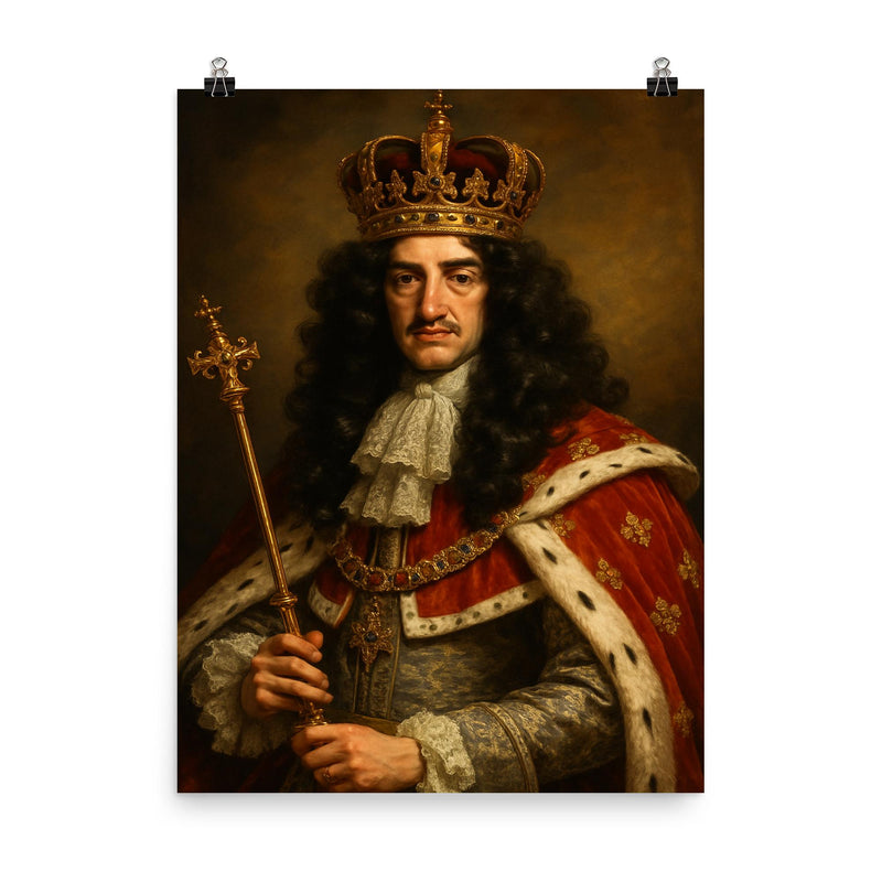 Charles II of England poster on a plain backdrop in size 8