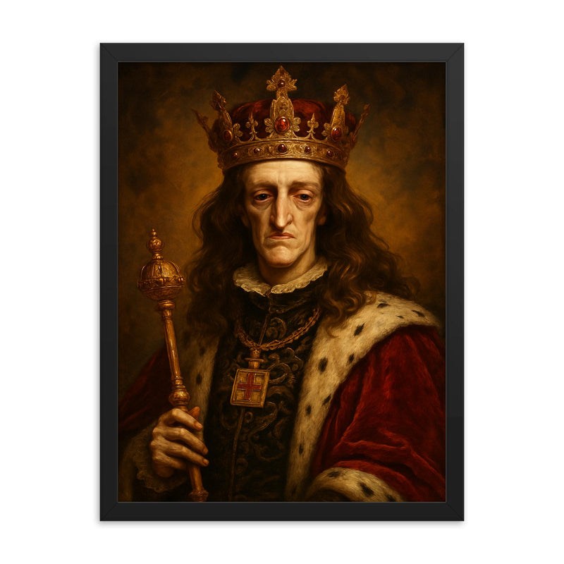 Charles II of Spain framed print on a plain backdrop in size 18