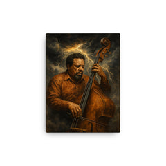 Charles Mingus bass like a storm front canvas print on a plain backdrop in size 12"x16".