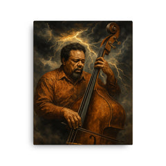 Charles Mingus bass like a storm front canvas print on a plain backdrop in size 16"x20".