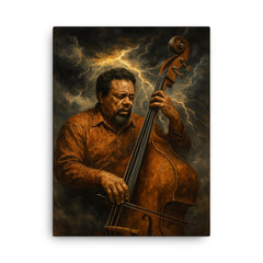 Charles Mingus bass like a storm front canvas print on a plain backdrop in size 18"x24".