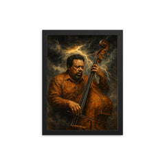 Charles Mingus bass like a storm front framed print on a plain backdrop in size 12"x16".