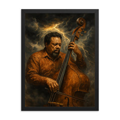 Charles Mingus bass like a storm front framed print on a plain backdrop in size 18"x24".