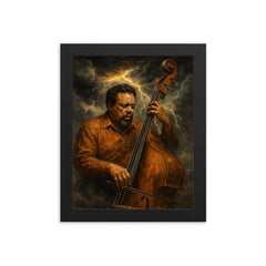 Charles Mingus bass like a storm front framed print on a plain backdrop in size 8"x10".