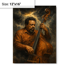 Charles Mingus bass like a storm front metal print on a plain backdrop in size 12"x16".