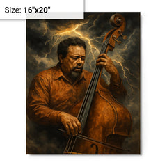 Charles Mingus bass like a storm front metal print on a plain backdrop in size 16"x20".