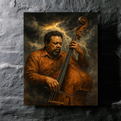 Charles Mingus bass like a storm front metal print mockup