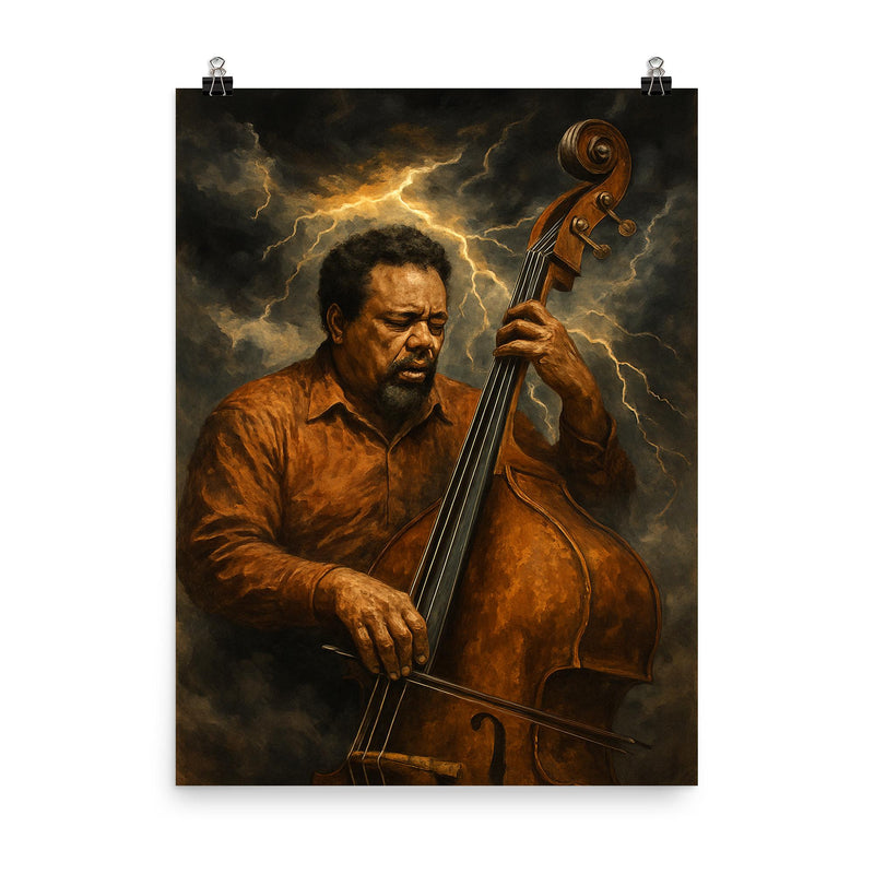 Charles Mingus bass like a storm front poster on a plain backdrop in size 8