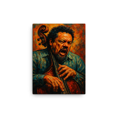 Charles Mingus furious bass portrait canvas print on a plain backdrop in size 12"x16".