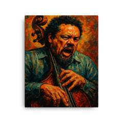 Charles Mingus furious bass portrait canvas print on a plain backdrop in size 16"x20".