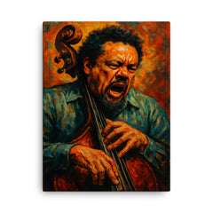 Charles Mingus furious bass portrait canvas print on a plain backdrop in size 18"x24".
