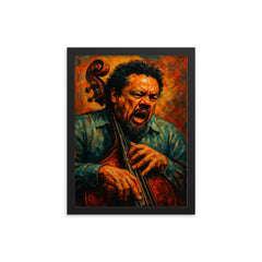 Charles Mingus furious bass portrait framed print on a plain backdrop in size 12"x16".