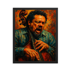 Charles Mingus furious bass portrait framed print on a plain backdrop in size 16"x20".
