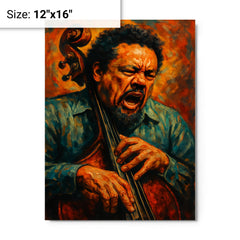 Charles Mingus furious bass portrait metal print on a plain backdrop in size 12"x16".