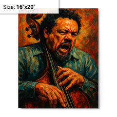 Charles Mingus furious bass portrait metal print on a plain backdrop in size 16"x20".