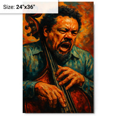 Charles Mingus furious bass portrait metal print on a plain backdrop in size 24"x36".