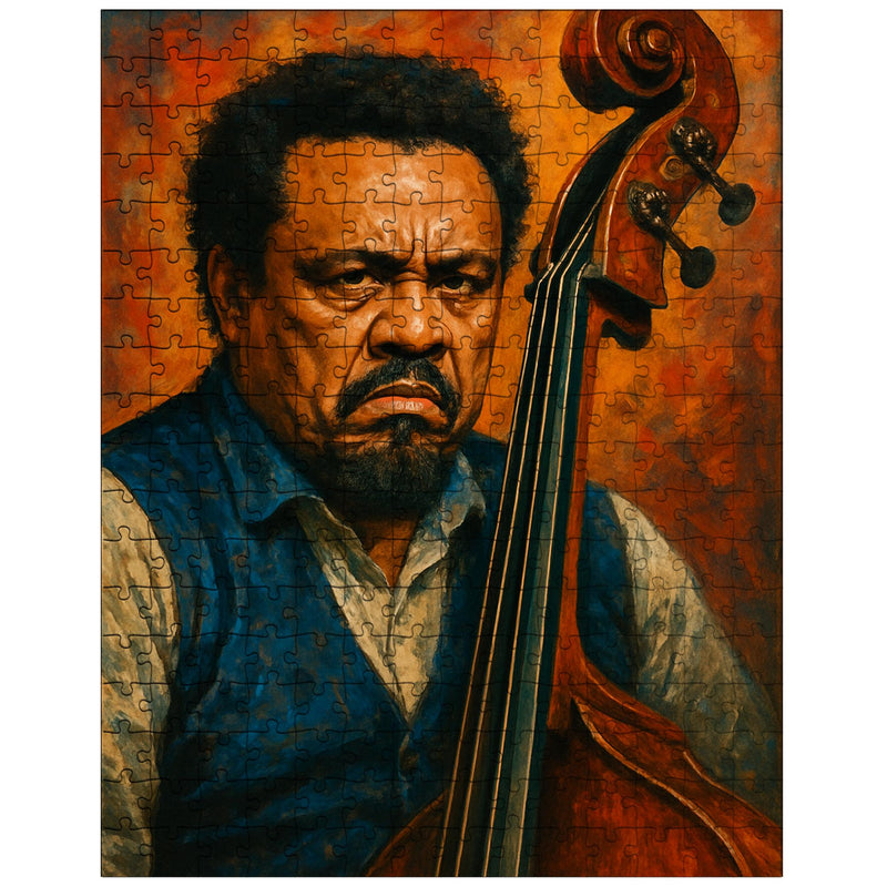 Charles Mingus scowling beside upright bass jigsaw puzzle