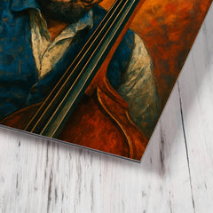 Charles Mingus scowling beside upright bass metal print mockup