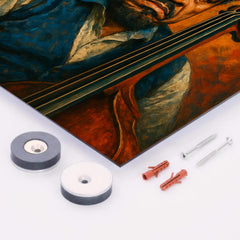 Charles Mingus scowling beside upright bass metal print mockup
