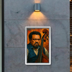 Charles Mingus scowling beside upright bass poster 2
