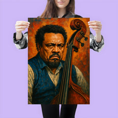 Charles Mingus scowling beside upright bass poster 3