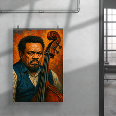 Charles Mingus scowling beside upright bass poster 4