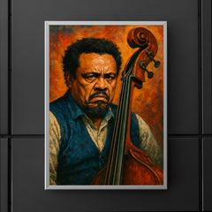 Charles Mingus scowling beside upright bass poster 5