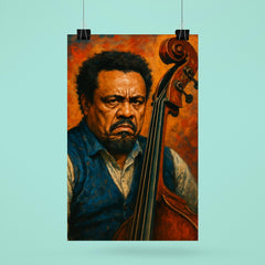 Charles Mingus scowling beside upright bass poster 6