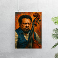 Charles Mingus scowling beside upright bass poster 7