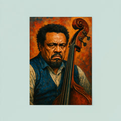 Charles Mingus scowling beside upright bass poster 8