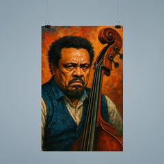 Charles Mingus scowling beside upright bass poster 9