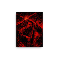 Charles Mingus volcanic bass performance in red black palette canvas print on a plain backdrop in size 12"x16".
