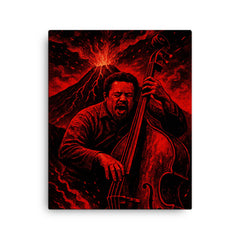 Charles Mingus volcanic bass performance in red black palette canvas print on a plain backdrop in size 16"x20".