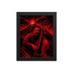 Charles Mingus volcanic bass performance in red black palette framed print on a plain backdrop in size 8"x10".