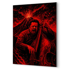 Charles Mingus volcanic bass performance in red black palette metal print mockup