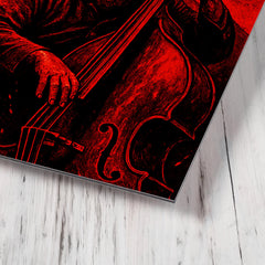 Charles Mingus volcanic bass performance in red black palette metal print mockup