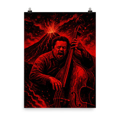 Charles Mingus volcanic bass performance in red black palette poster on a plain backdrop in size 8"x10".