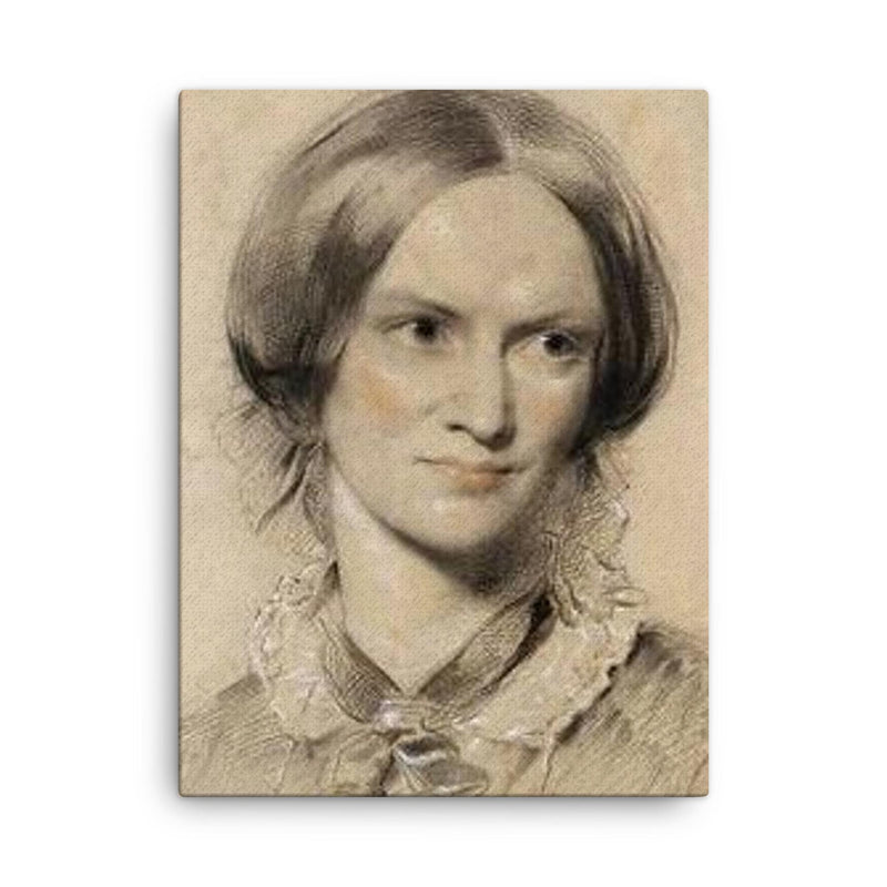 Charlotte Bronte canvas print on a plain backdrop in size 18