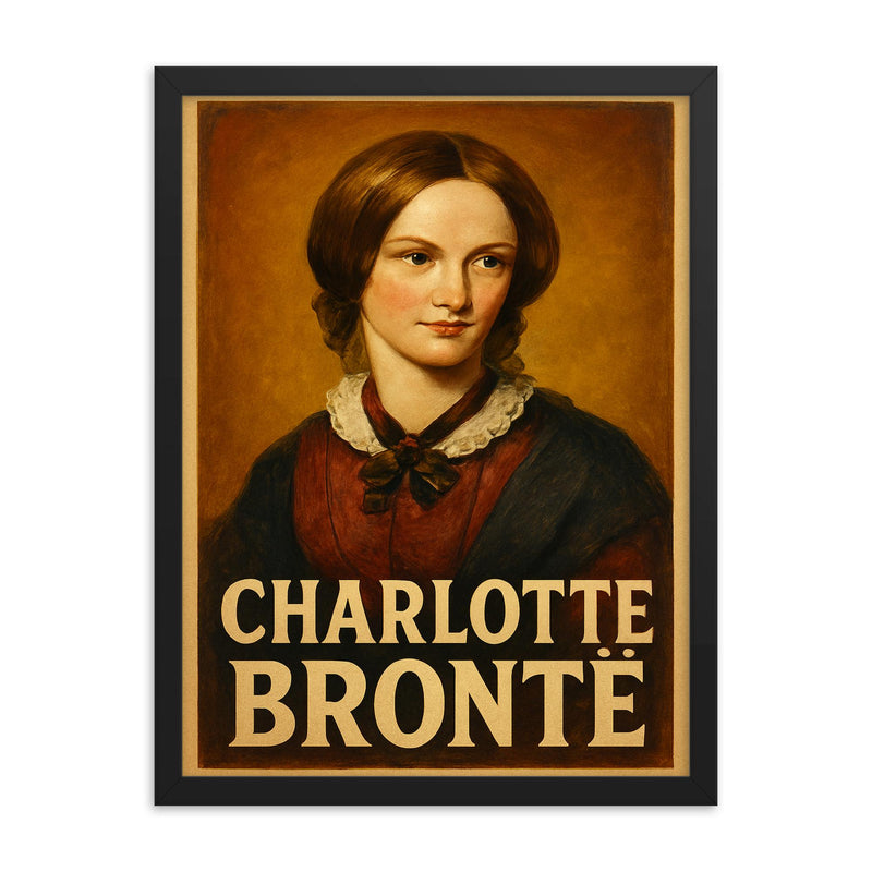 Charlotte Bronte framed print on a plain backdrop in size 18
