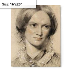 Charlotte Bronte metal print on a plain backdrop in size 16"x20".