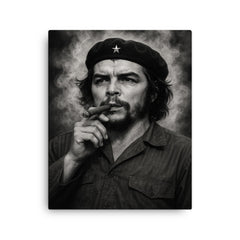 Che Guevara at La Coubre funeral smoke canvas print on a plain backdrop in size 16"x20".
