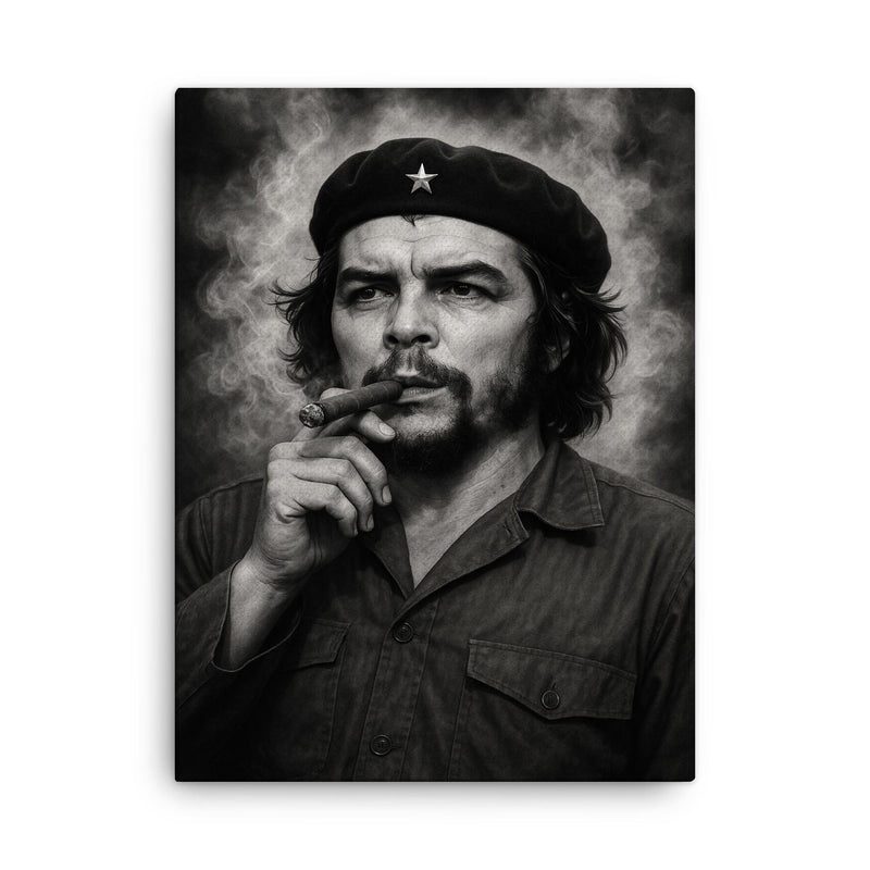 Che Guevara at La Coubre funeral smoke canvas print on a plain backdrop in size 18