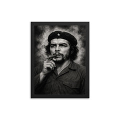 Che Guevara at La Coubre funeral smoke framed print on a plain backdrop in size 12"x16".
