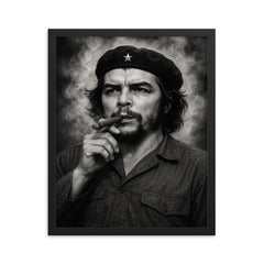 Che Guevara at La Coubre funeral smoke framed print on a plain backdrop in size 16"x20".
