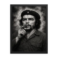 Che Guevara at La Coubre funeral smoke framed print on a plain backdrop in size 18"x24".