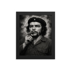 Che Guevara at La Coubre funeral smoke framed print on a plain backdrop in size 8"x10".