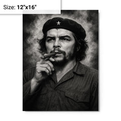 Che Guevara at La Coubre funeral smoke metal print on a plain backdrop in size 12"x16".